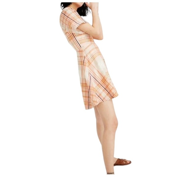 Madewell Silk Blend Orange Shimmer Plaid Mini Dress 2 NWT prairie boho - Picture 6 of 15